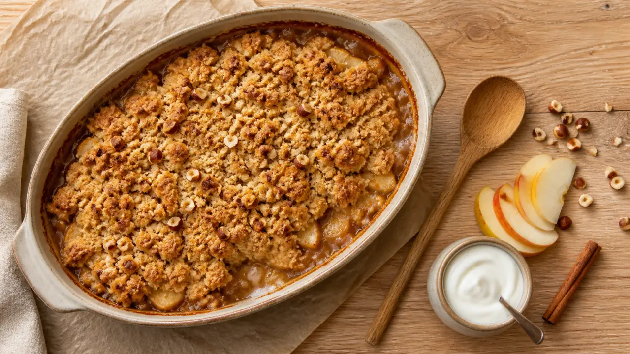 Dessert d hivers : crumble pommes-poires aux noisettes, pommes fondantes