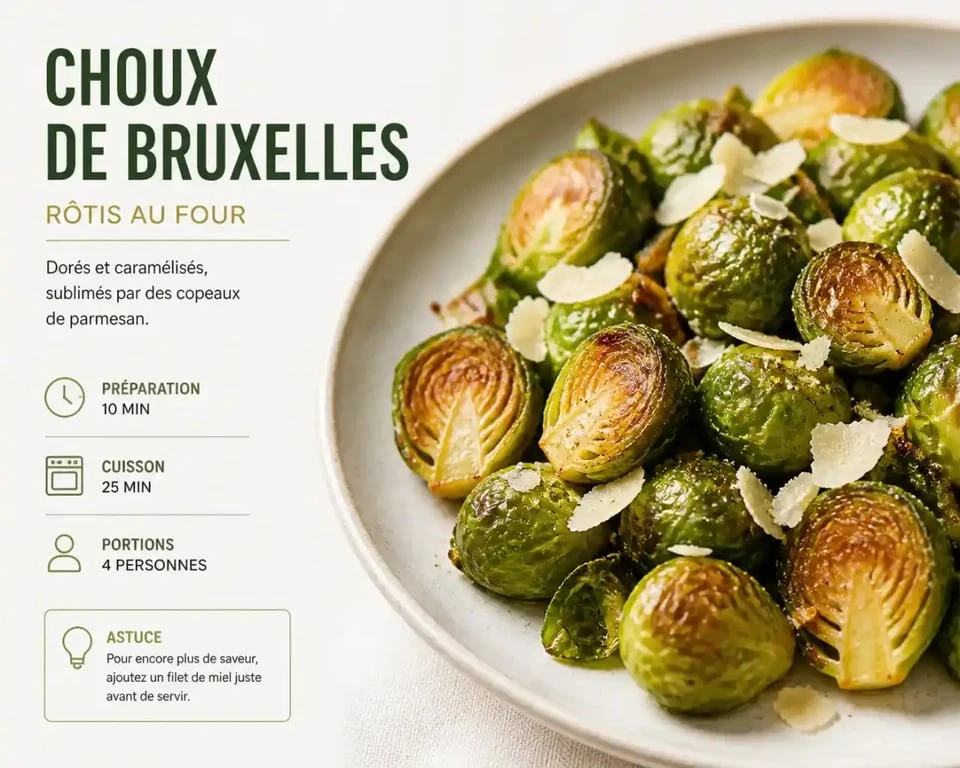 Recette facile de choux de Bruxelles rôtis au parmesan dans une assiette