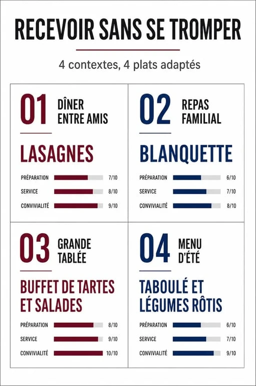 Infographie idées repas invités pour choisir un menu selon le contexte