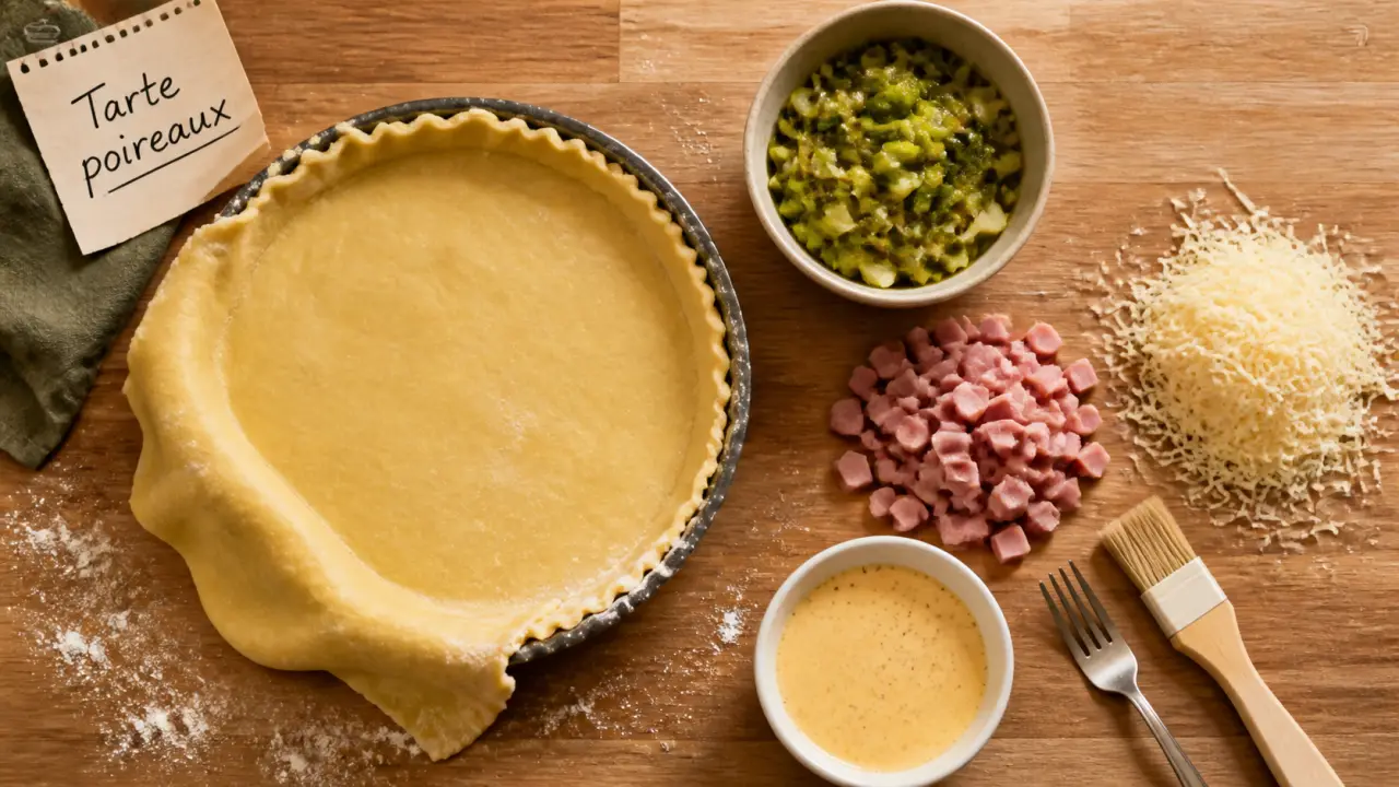 Que faire avec une pâte brisée : tarte salée aux poireaux et jambon