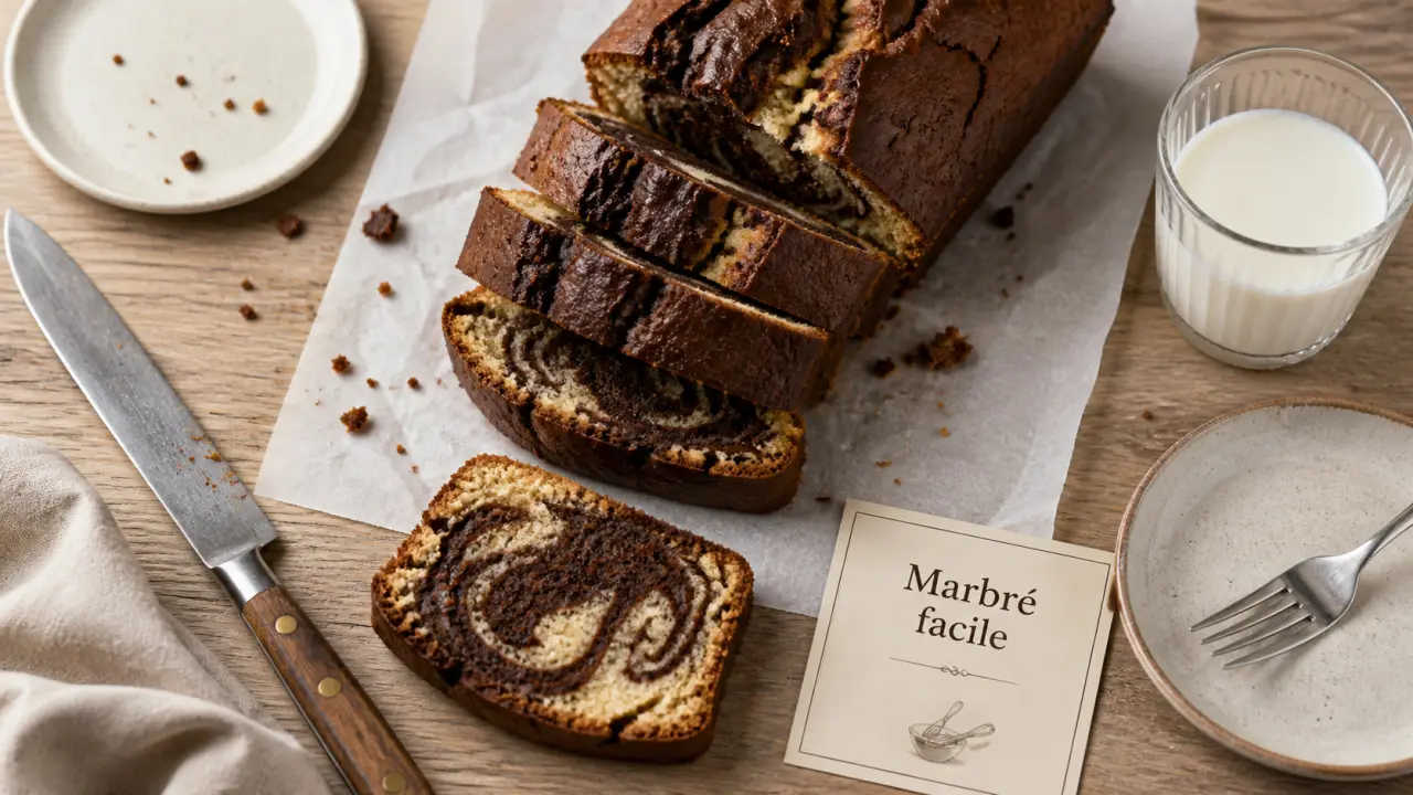Recette gateaux marbré facile : cake moelleux marbré au chocolat à 180°C