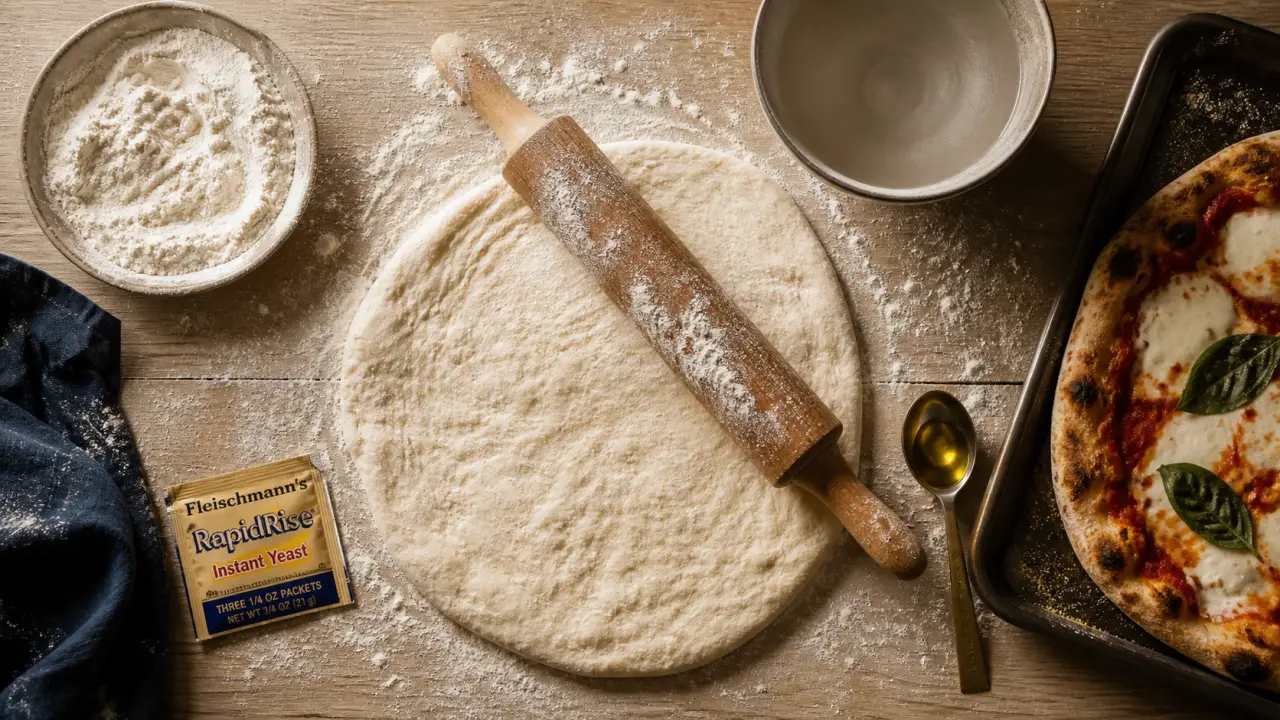 Recette pate à pizza rapide sans repos, pâte et eau tiède avant cuisson