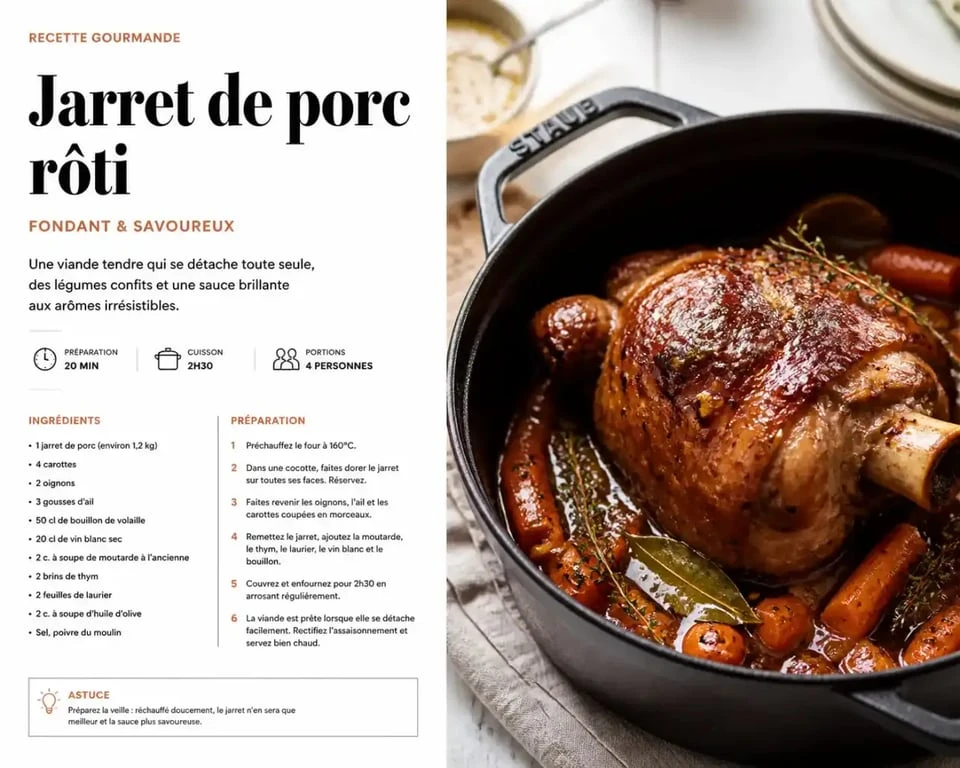Jarret de porc recette facile et rapide, plat mijoté dans une cocotte en fonte