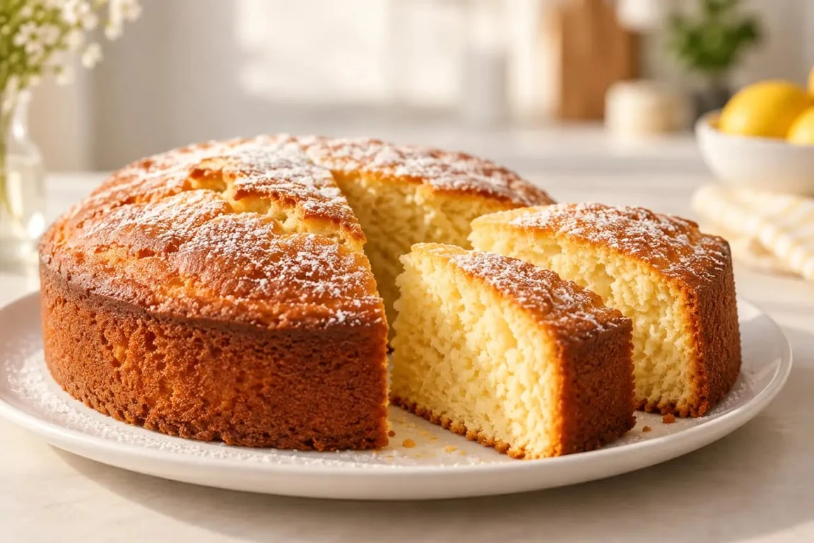 Gateau rapide recette au yaourt moelleux présenté sur une assiette