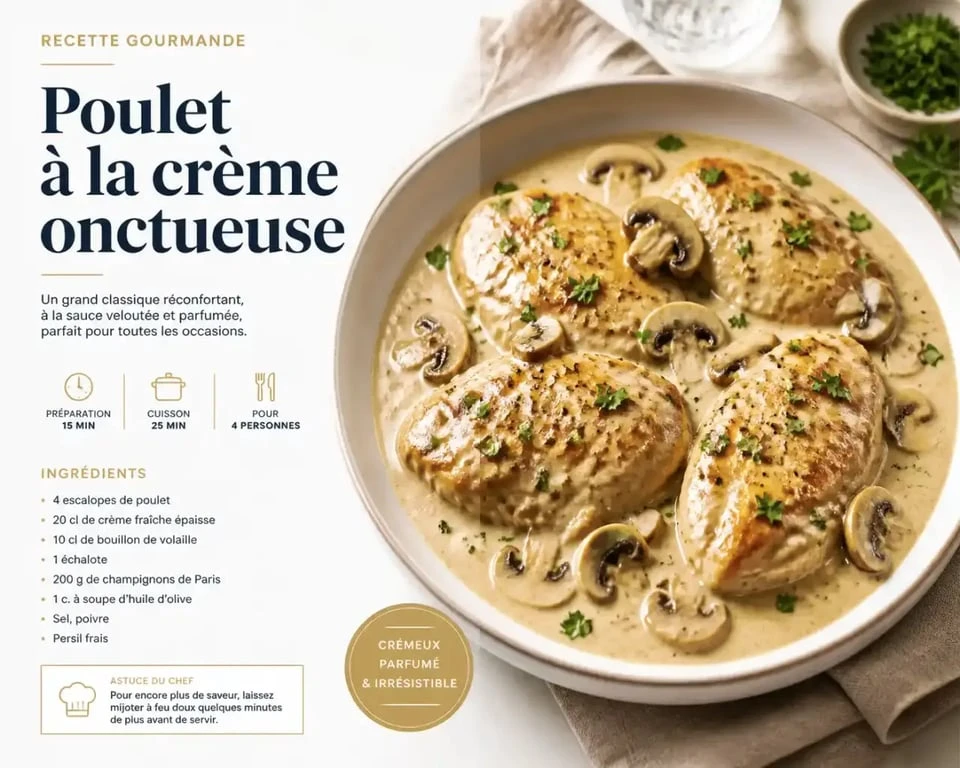 Recette de poulet à la crème facile et onctueux dans une assiette