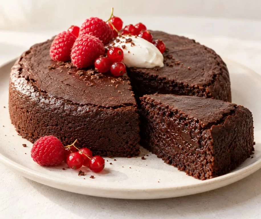 Desserts vegan recettes : gâteau au chocolat vegan moelleux avec fruits rouges