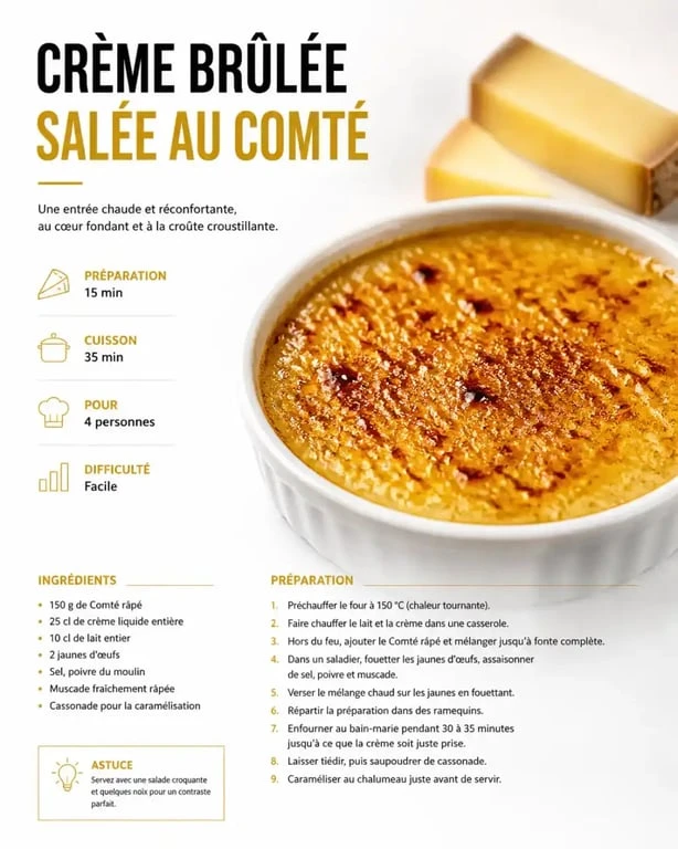 Recette salée avec jaune d'oeuf : crème brûlée salée au comté