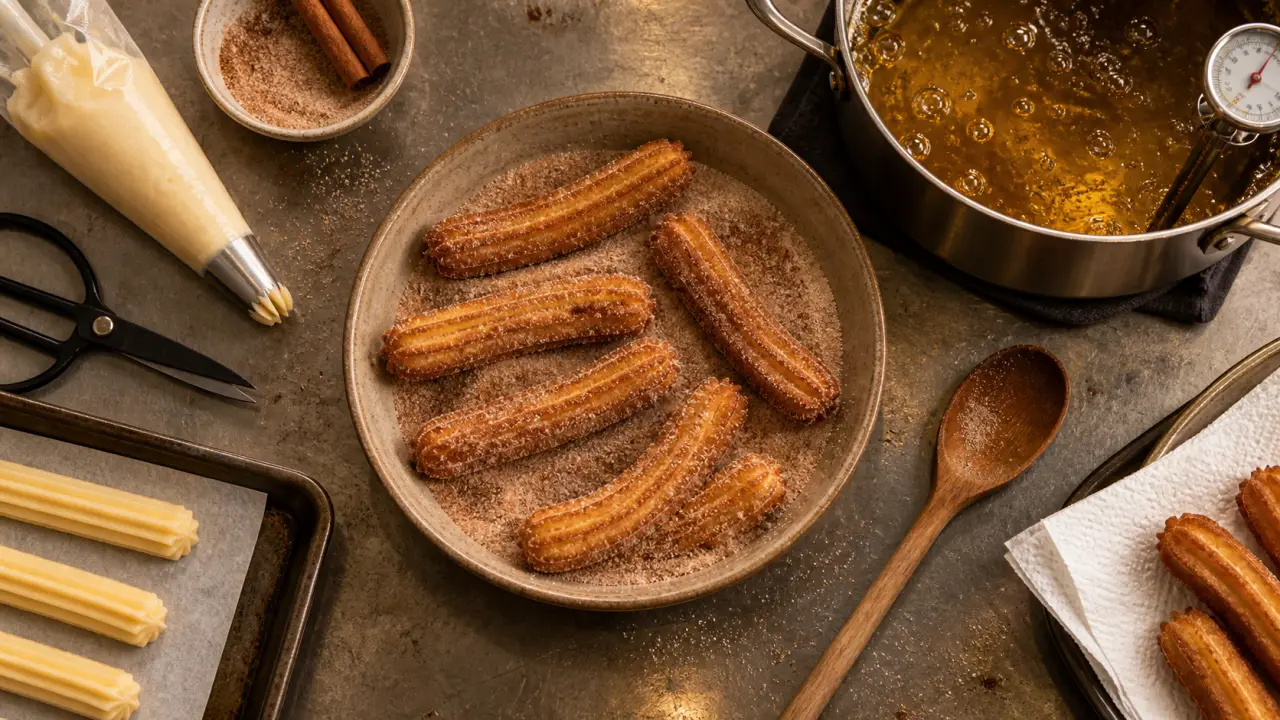 Recette churros facile : churros maison croustillants, roulés dans sucre-cannelle
