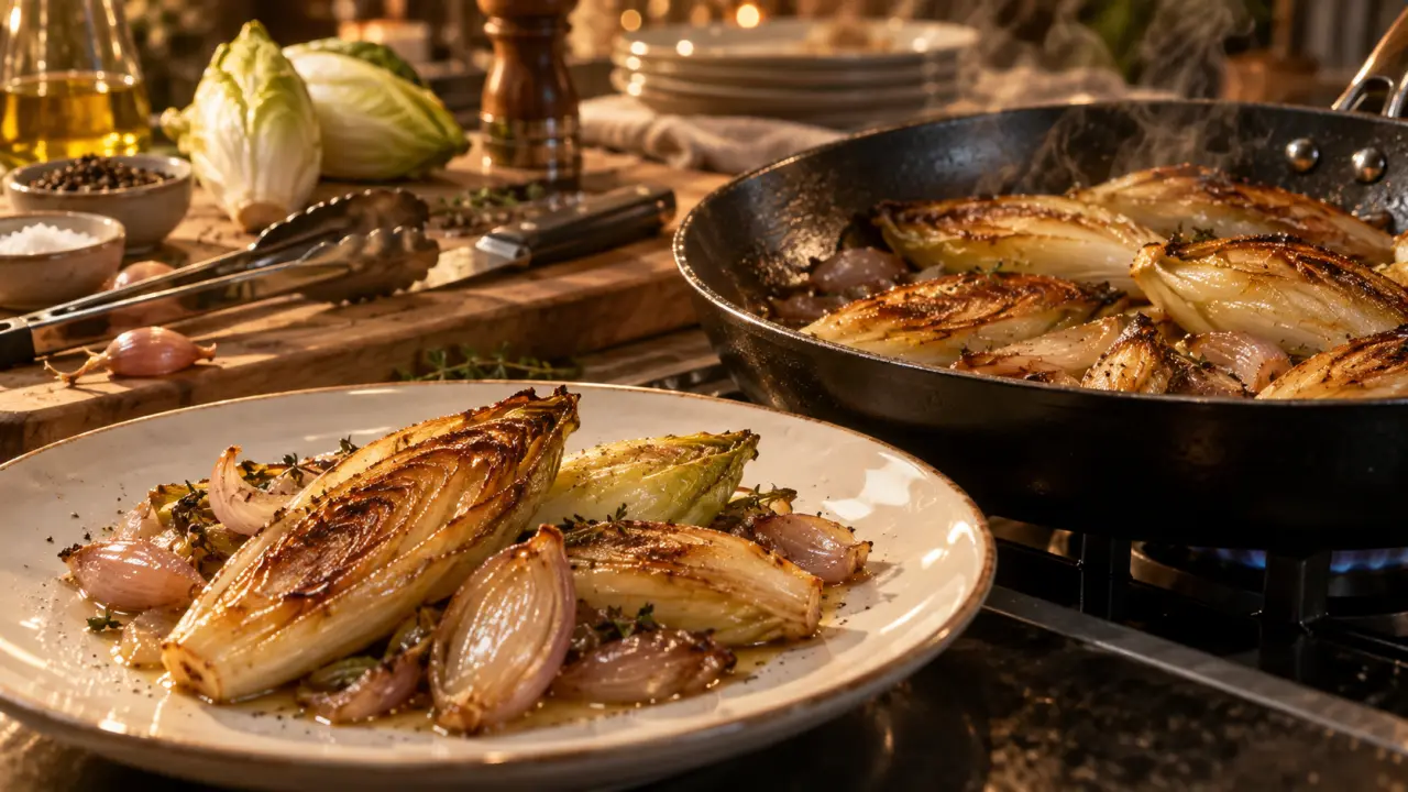 Recette endives à la poêle facile et rapide, 15 minutes, endives dorées en poêle
