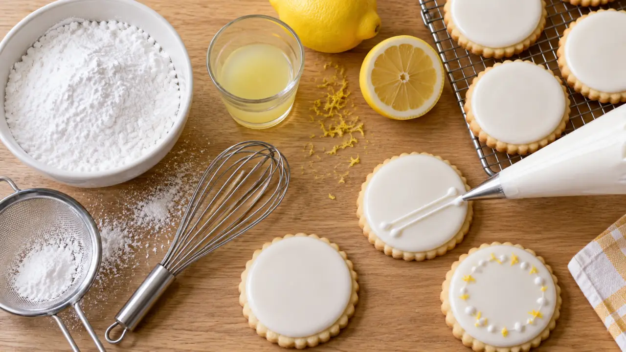 Recette glaçage facile : sucre glace lisse, bol et citron