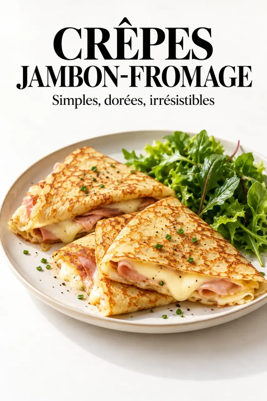 Crepe salée recette jambon-fromage servie avec une salade verte