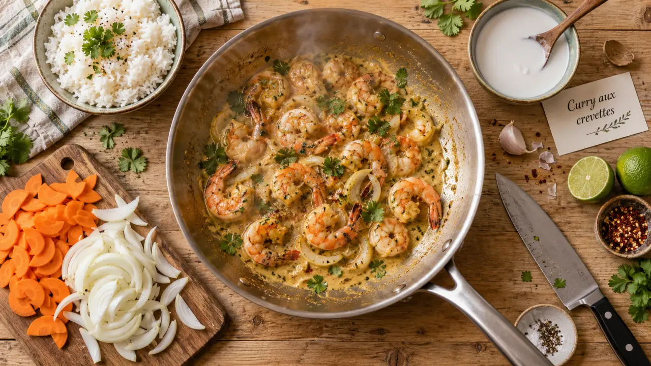 Recette avec des crevettes facile et rapide : curry au lait de coco en 15 minutes