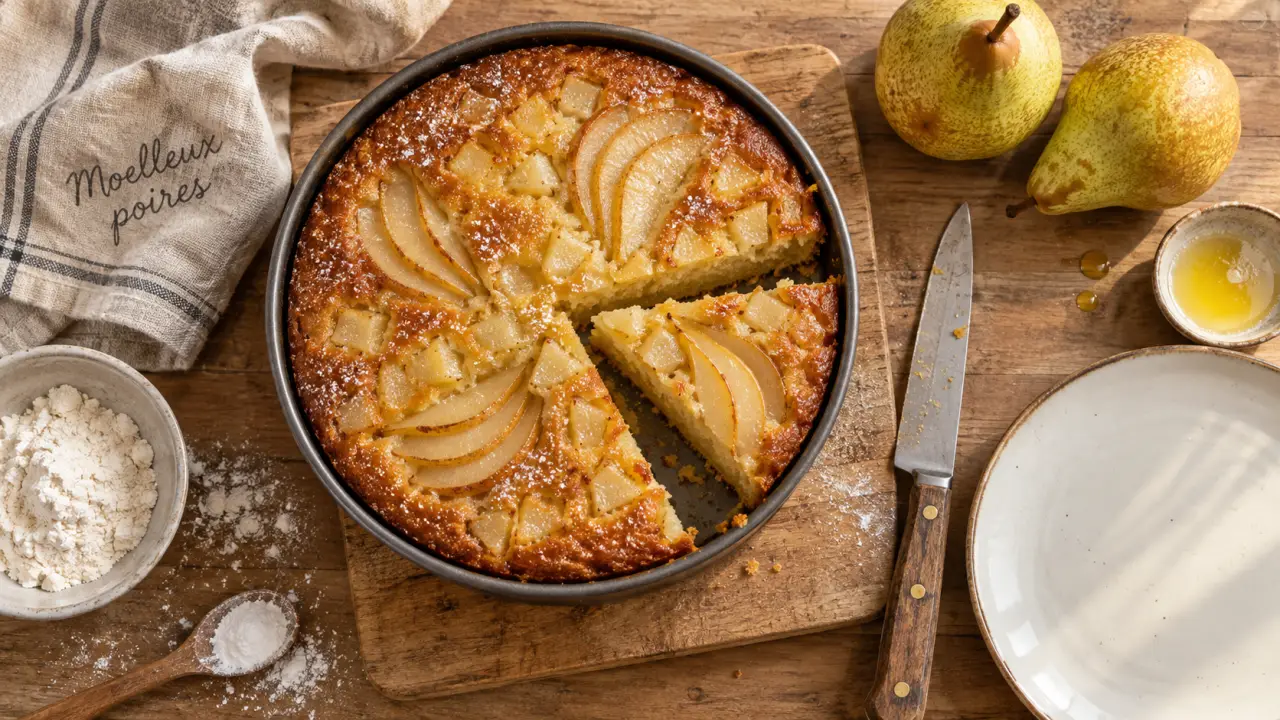 Recette moelleux aux poires rapide : moelleux doré aux poires