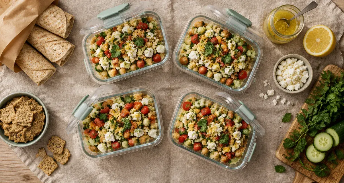 Recette picnic froid rapide : salade de semoule fraîche en boîte hermétique